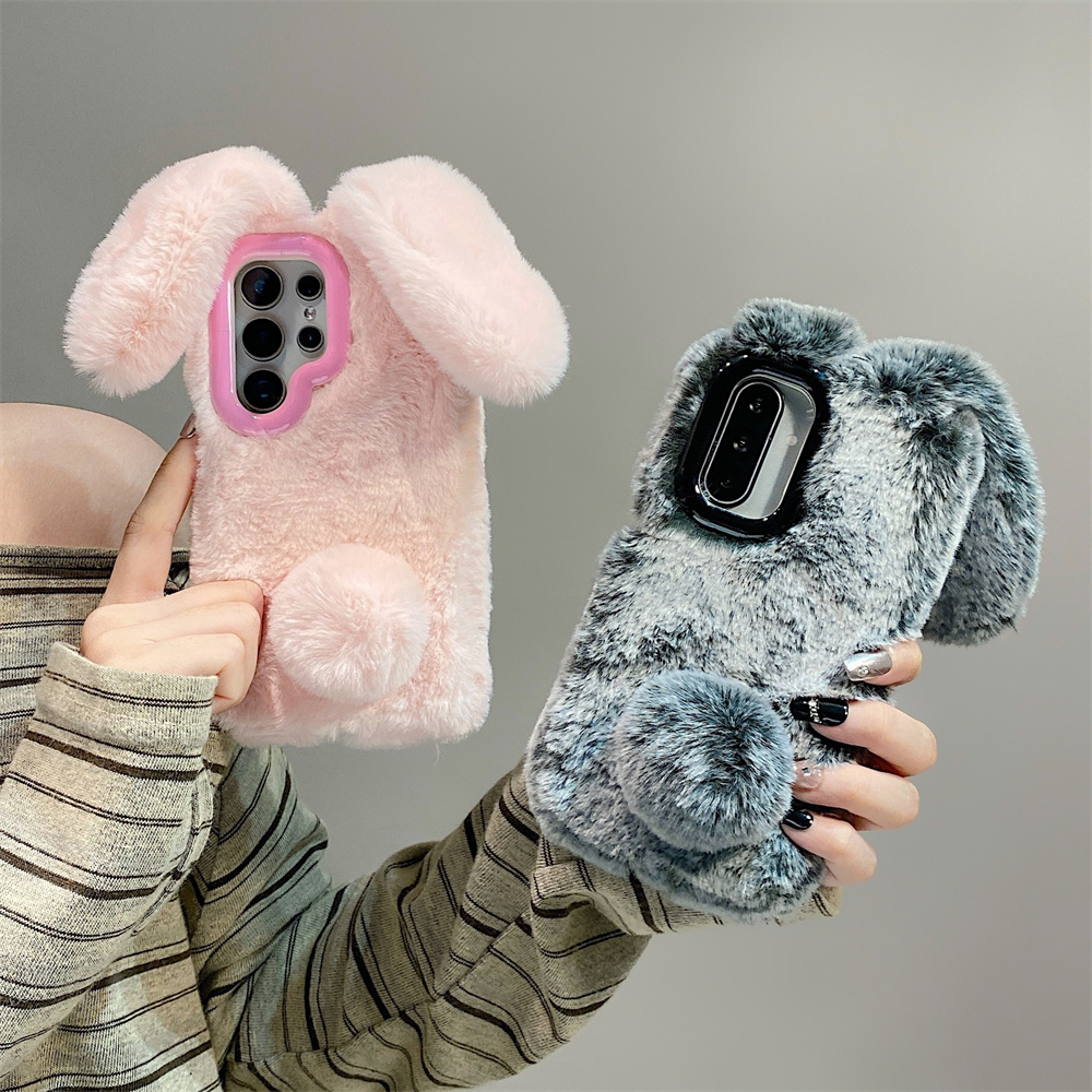 Phone Cases Samsung S24 - Cute Rabbit Ears Fluffy Stand Phone
